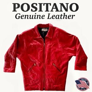 Leather Positano Jacket Front Zip Dolman Sleeves Quilted Lining Pockets Red